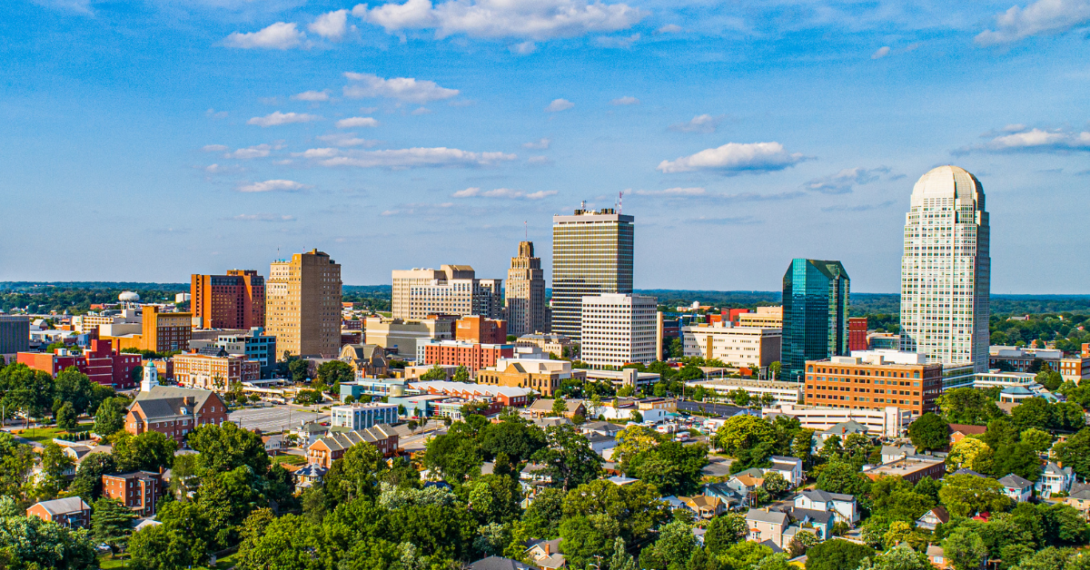 aerial image of the Winston-Salem skyline