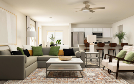 A living room with a large white ceiling.