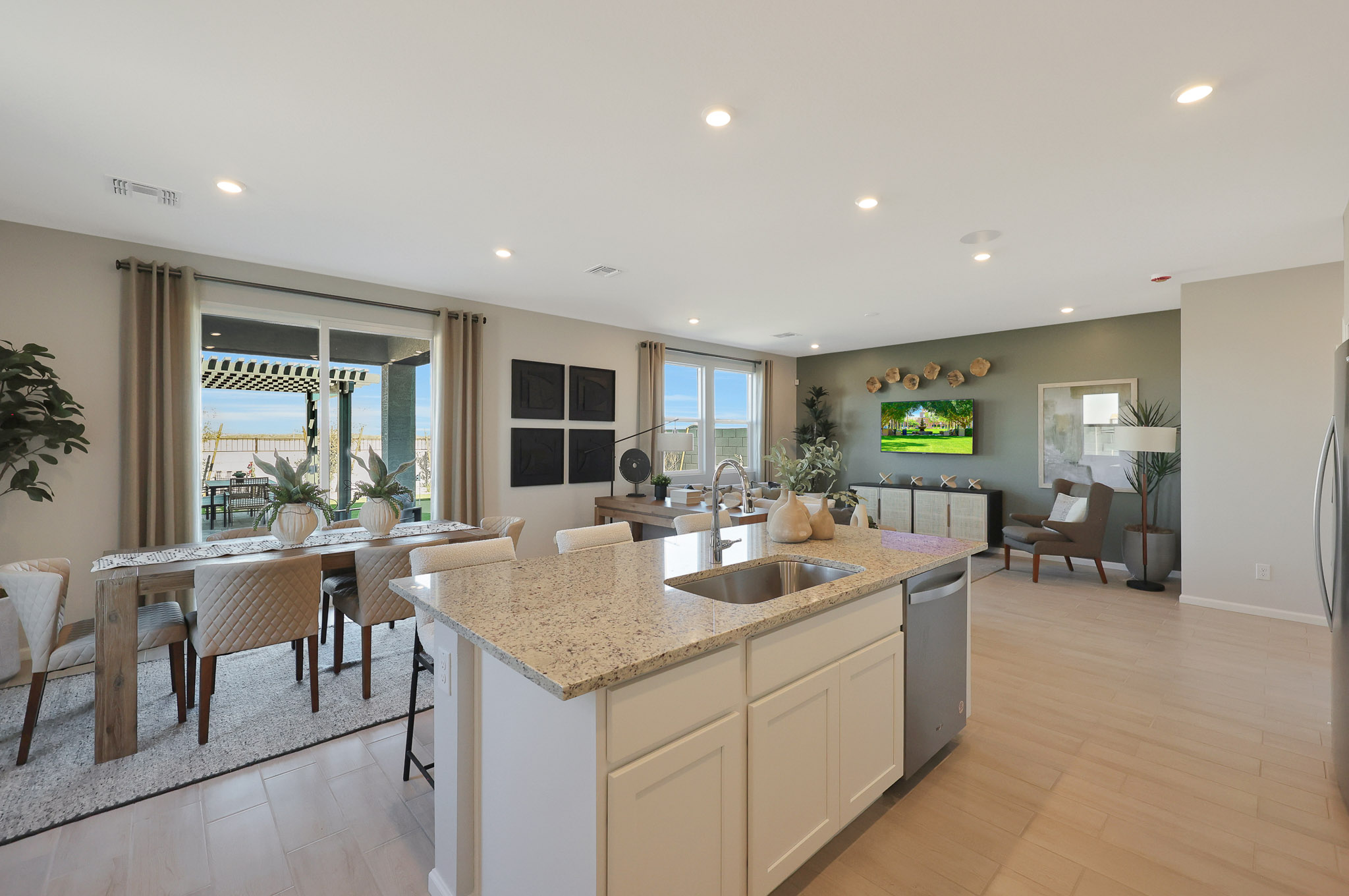 A kitchen with a large island.