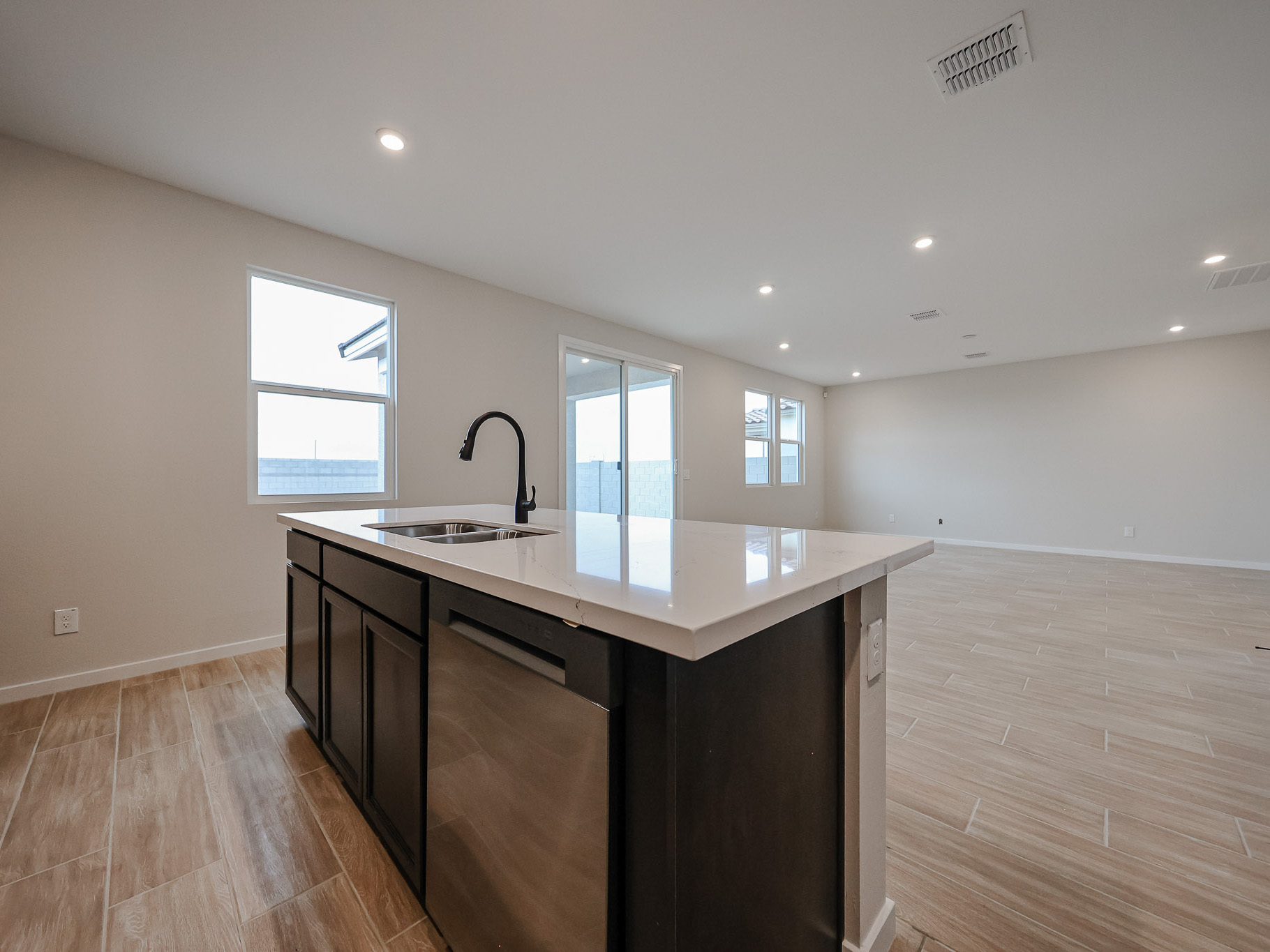 A kitchen with a large island.