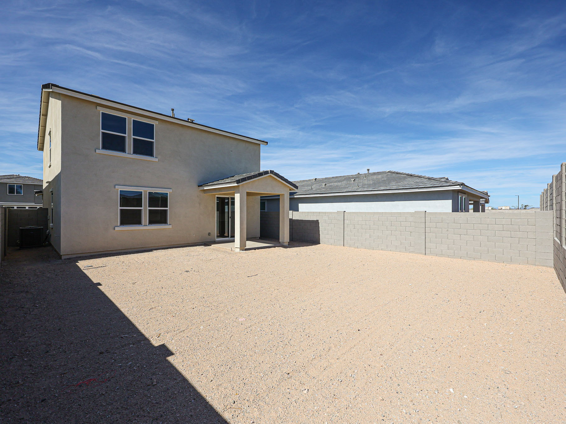 A building with a garage.