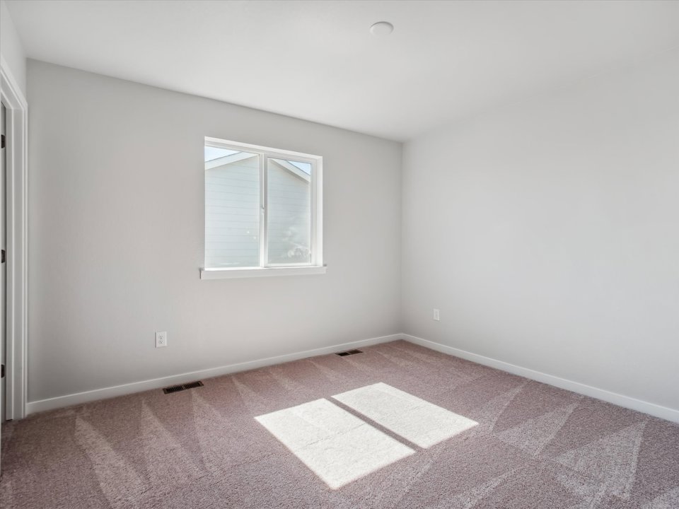 A room with a rug and a window.