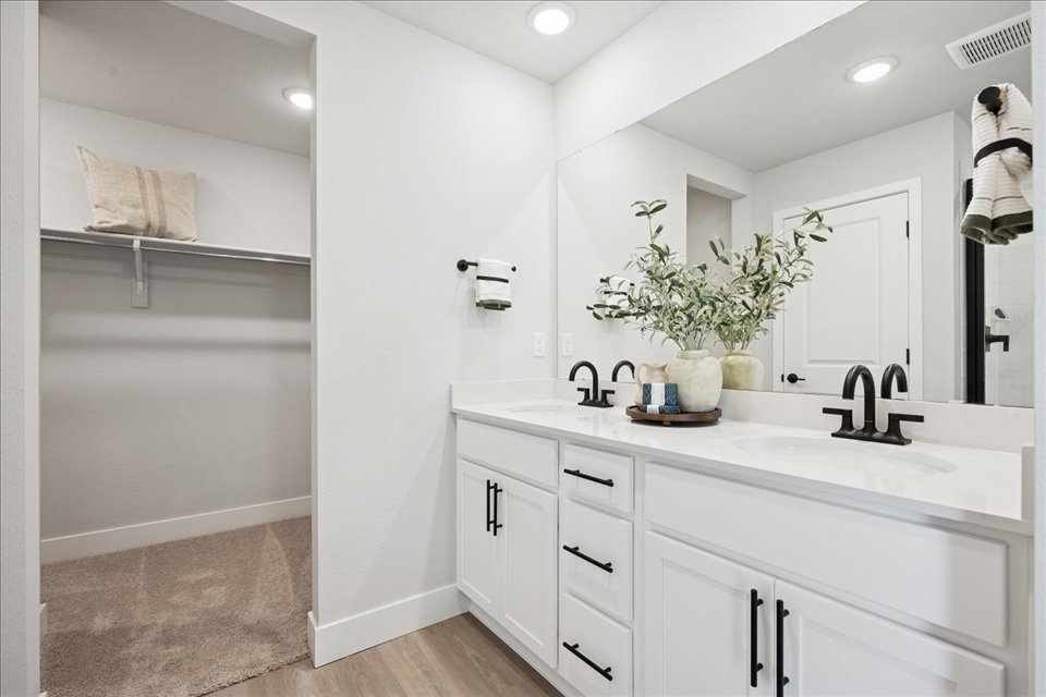 A bathroom with a sink and a shower.