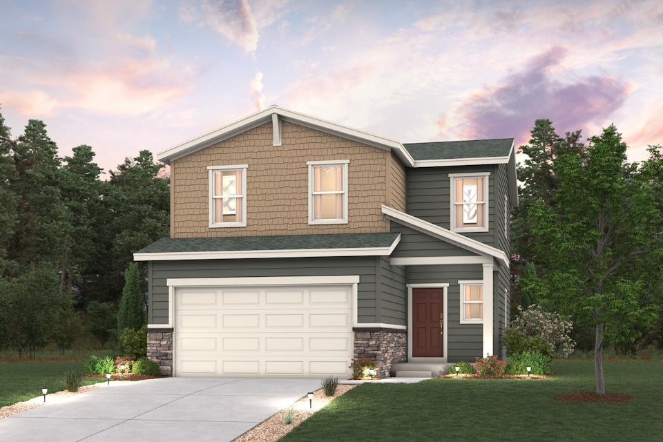 Cypress Floorplan home render with landscaping for Coyote Creek Elevation B