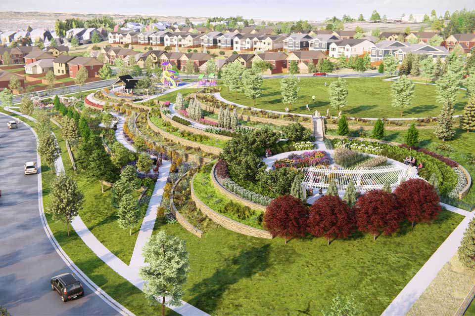 A high angle view of a building.