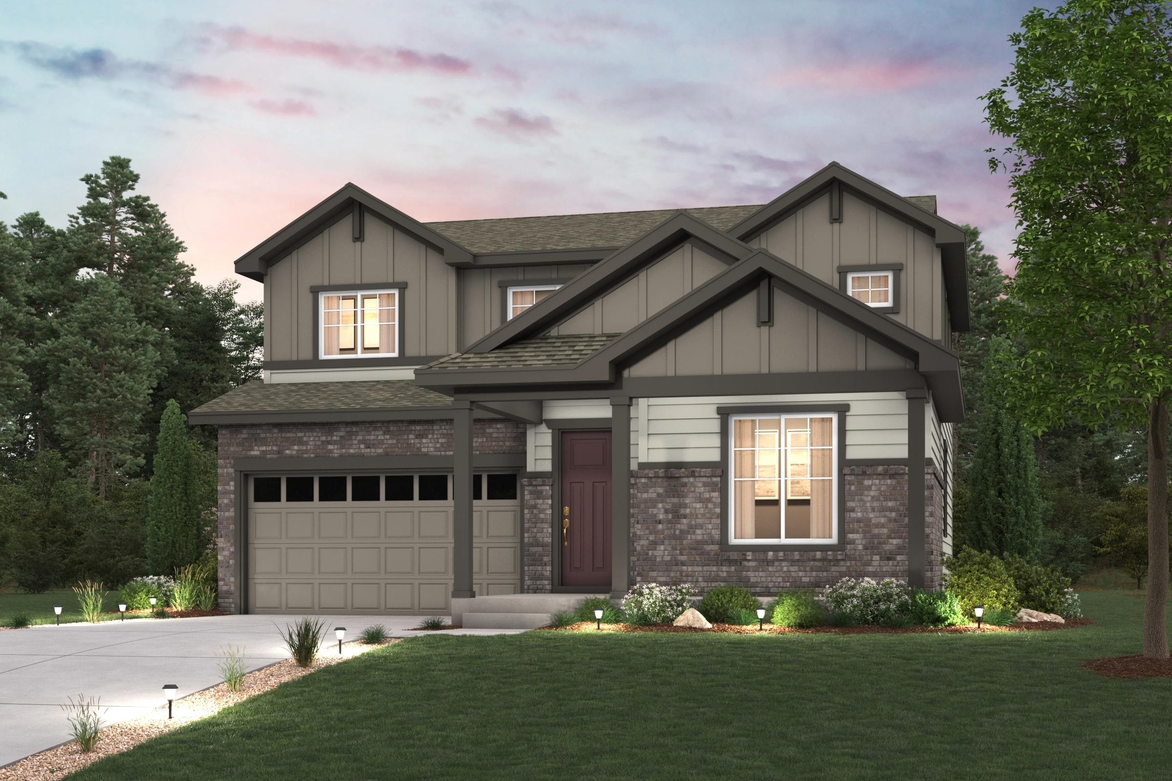 Marion Residence rendering with Elevation C exterior finishes