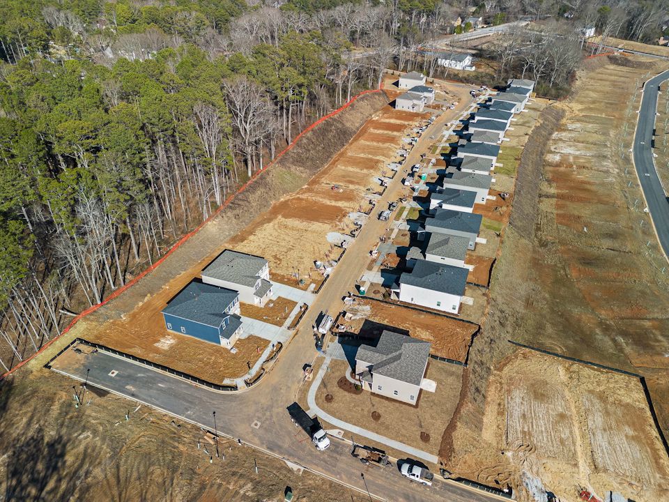 A high angle view of a building.