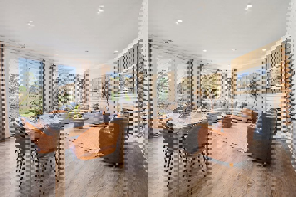 A living room with a fireplace.