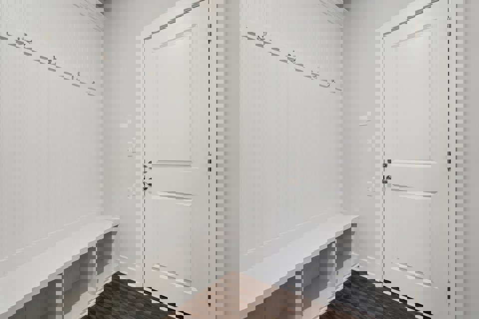 A white door in a room.