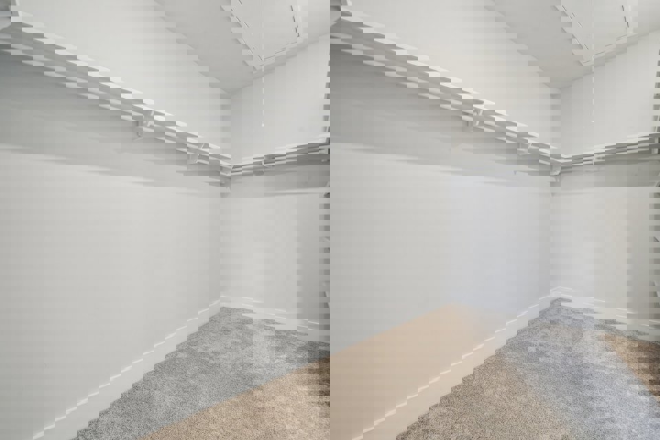 A white room with a carpet.