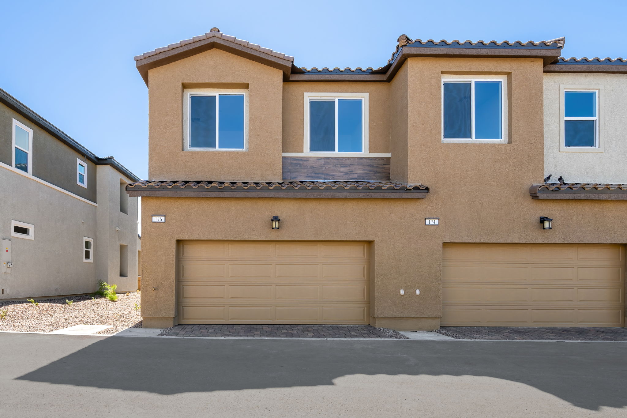 A building with a garage.