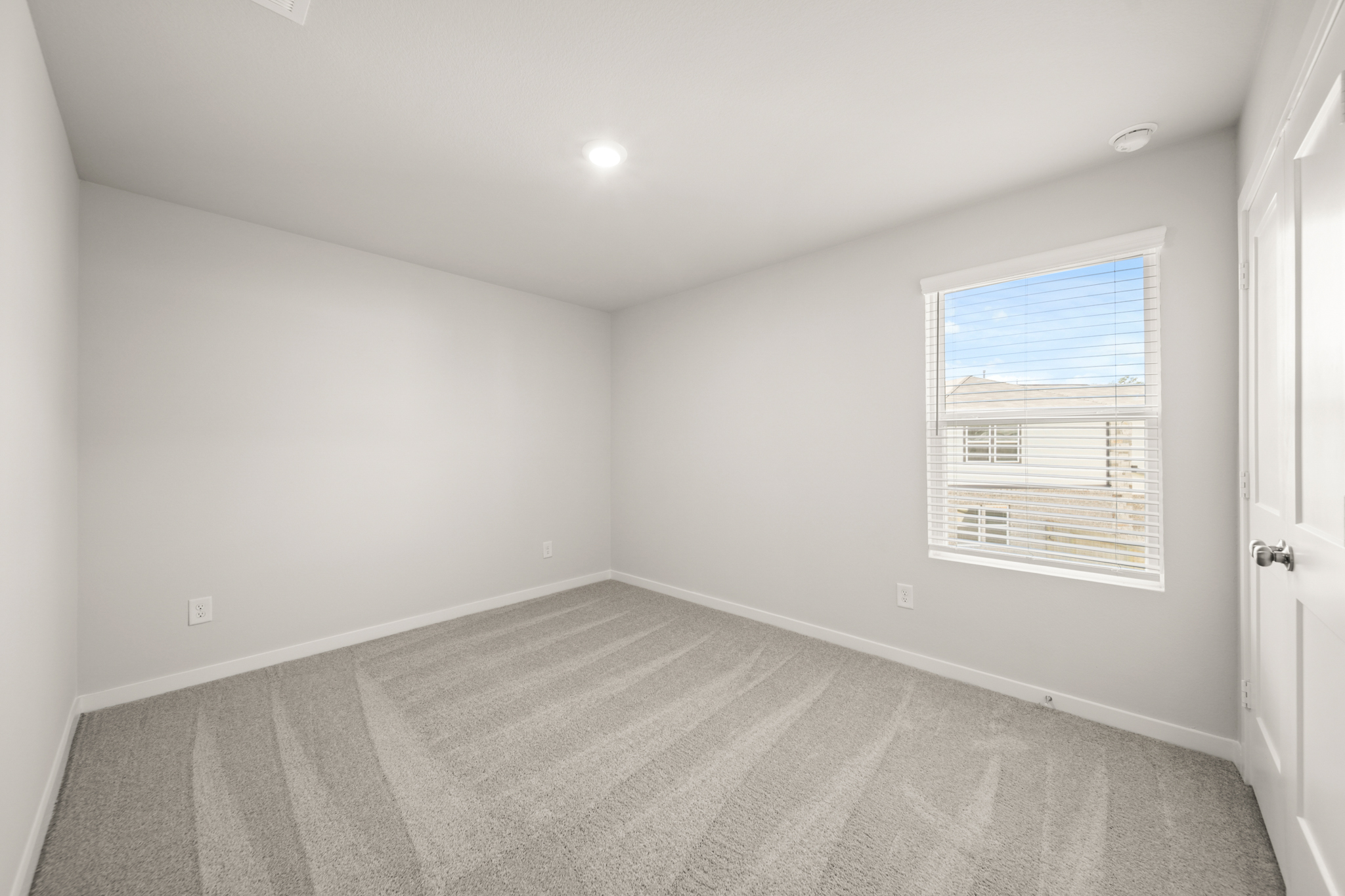 A room with a rug and a window.