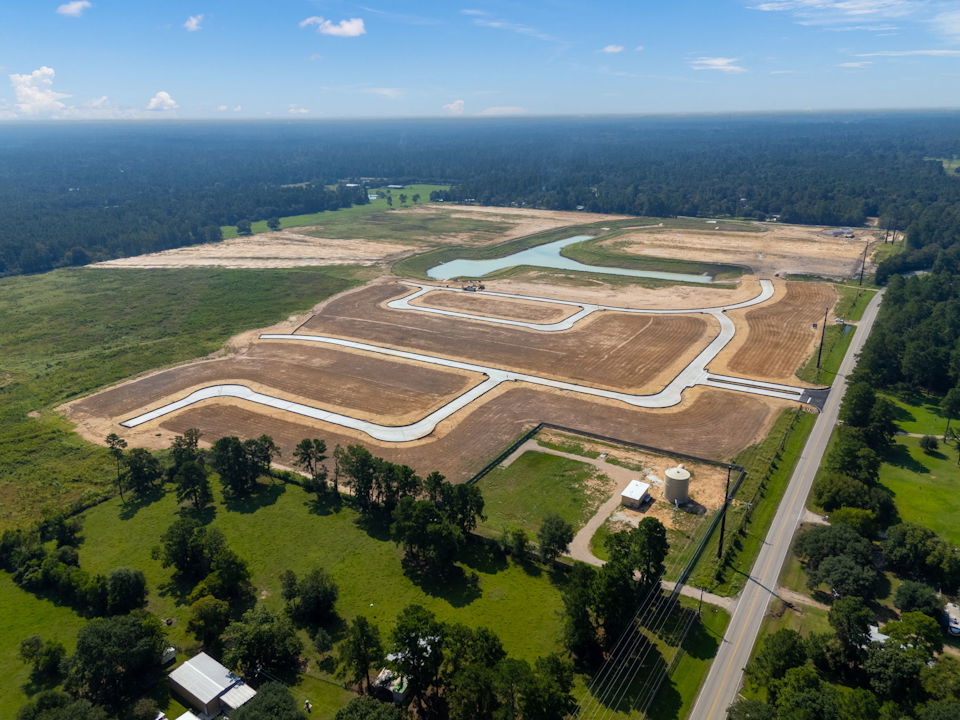 An aerial view of a large building.