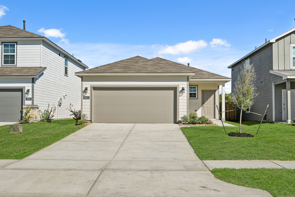 A driveway leading to a house.