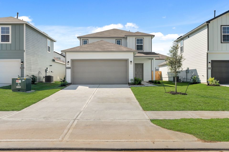 A building with a garage.