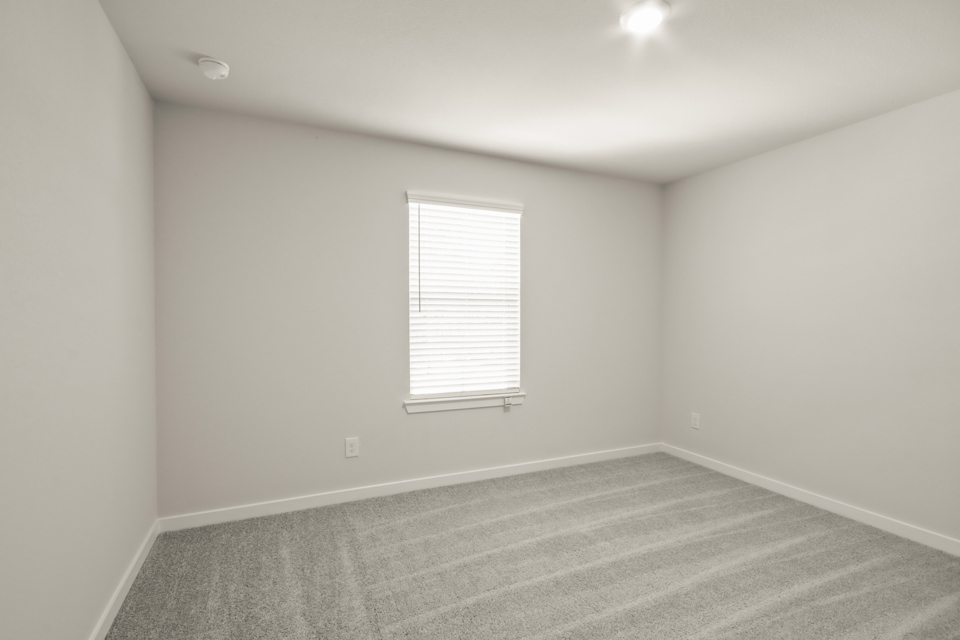 A room with a window and a carpet.