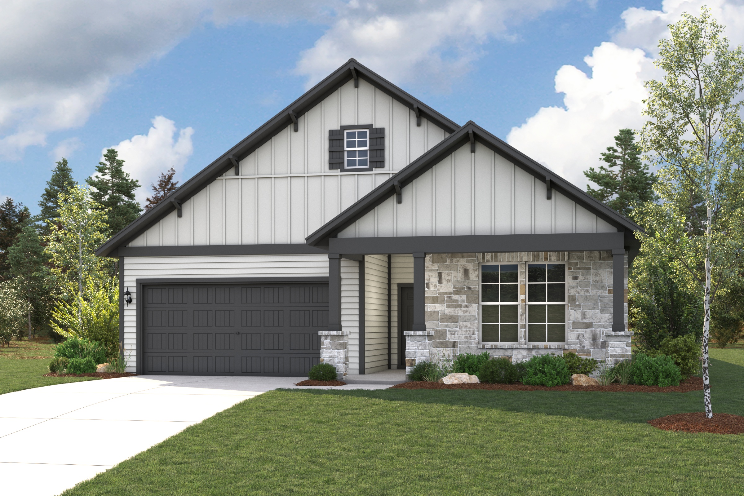 A house with a garage with American Gothic House in the background.