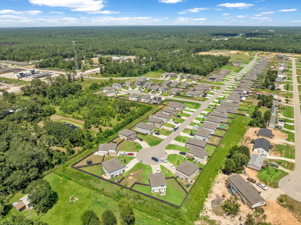 An aerial view of a neighborhood.