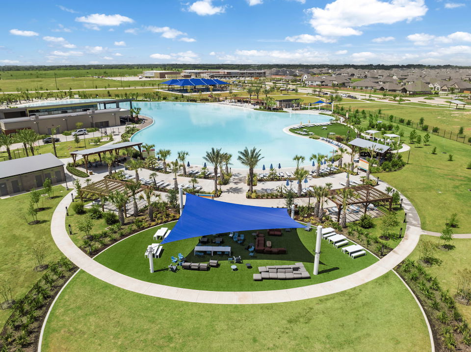A golf course with a pool.