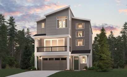 A house with trees around it.