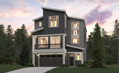 A house with trees around it.