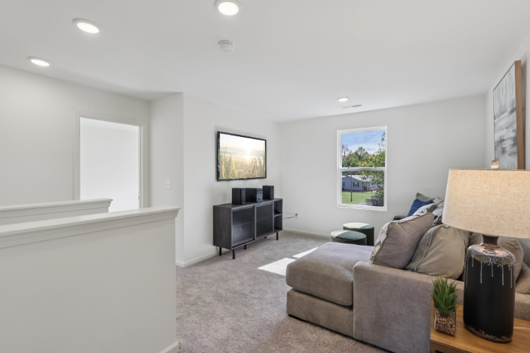 A living room with a couch and a tv.