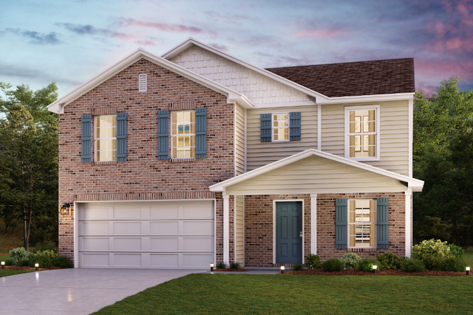 A large house with a garage.