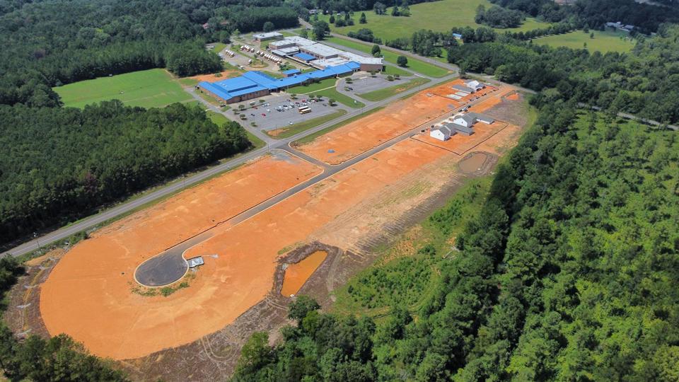 A high angle view of a farm.