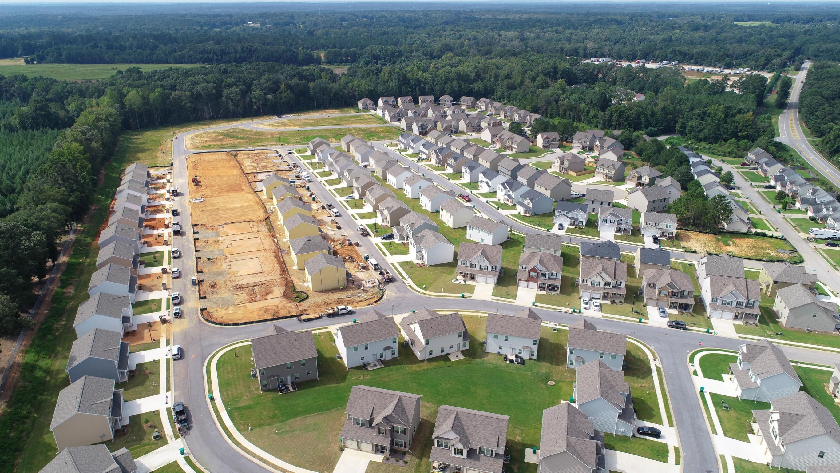 Aerial view of a large building.