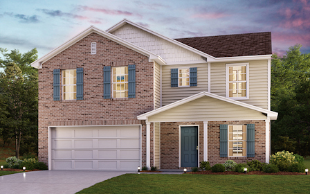 A large house with a garage.