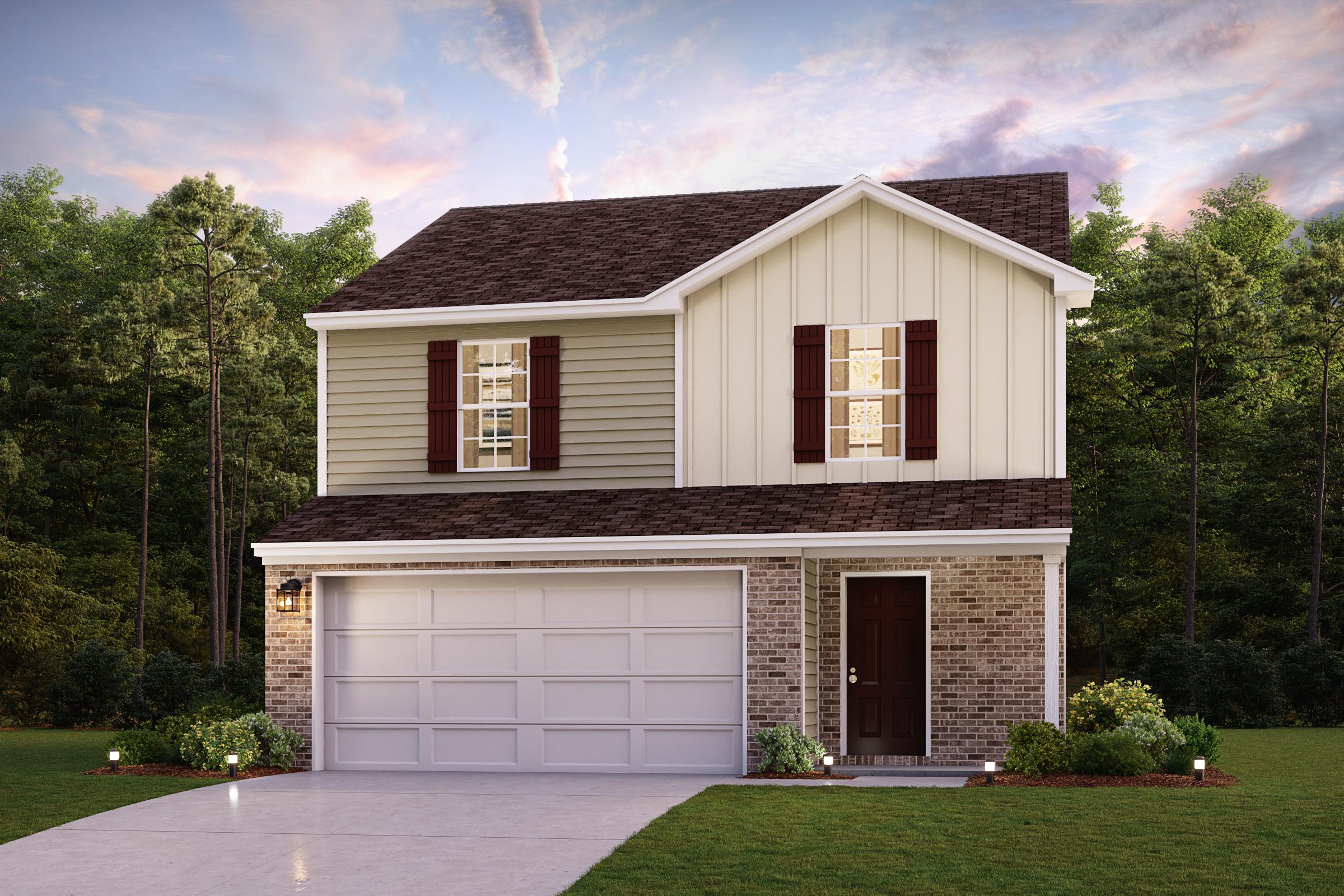 A house with a driveway and trees.